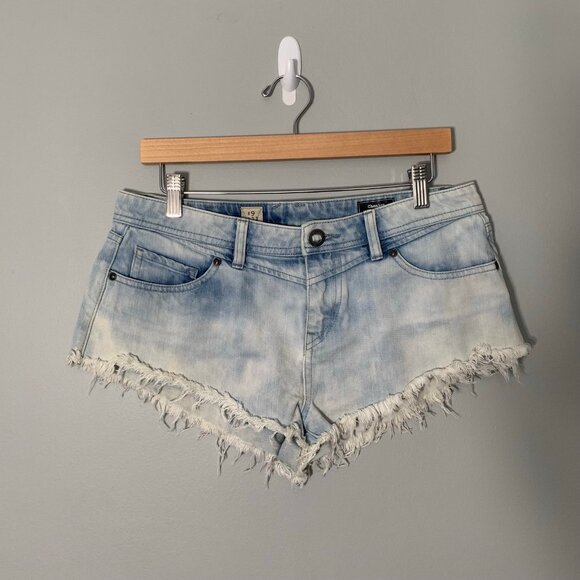 Volcom jeans chronies micro short distressed low rise fringe denim jeans shorts - Picture 1 of 12